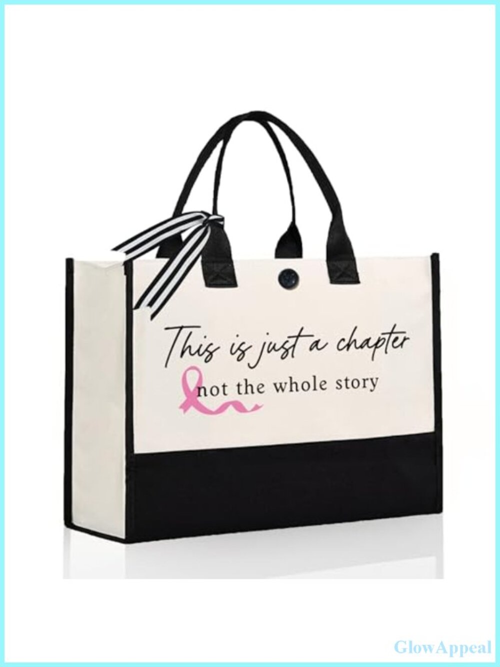 Breast Cancer Awareness Tote Bag with Pink Ribbon, Inspirational Quote, Large